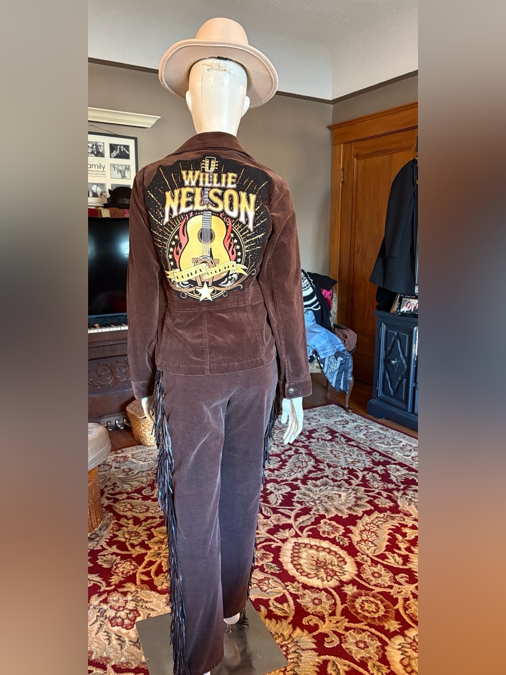 2 pce. Vintage Willie Nelson up cycled beaded and fringed suit